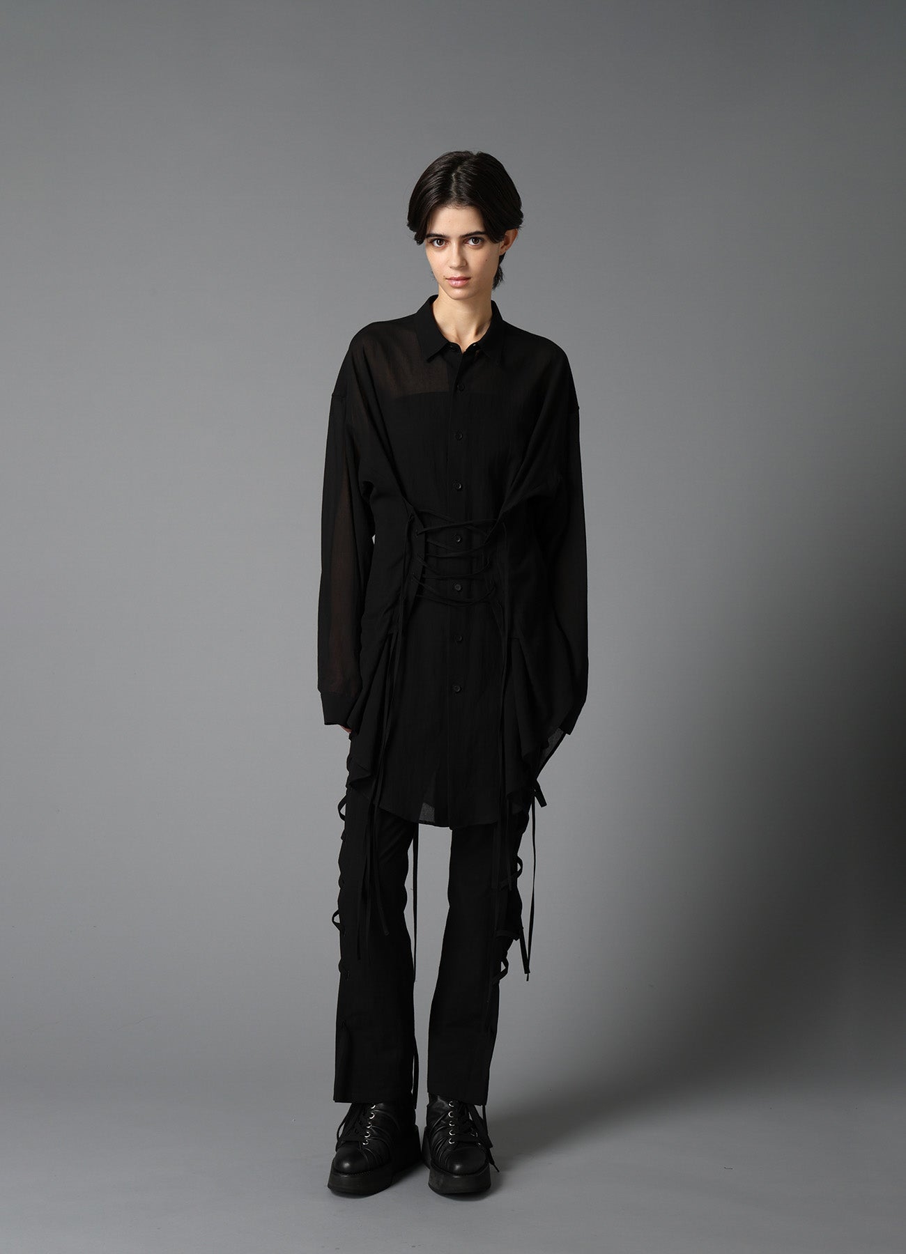COTTON CHIFFON LACE-UP BLOUSE – THE SHOP YOHJI YAMAMOTO