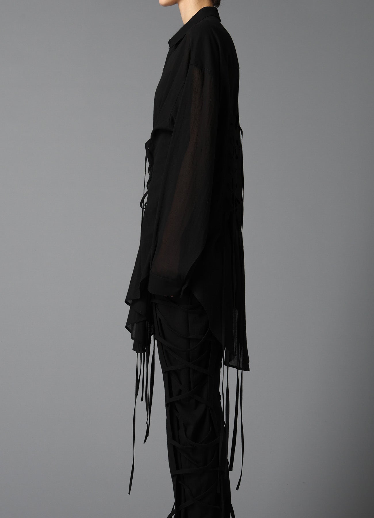 COTTON CHIFFON LACE-UP BLOUSE