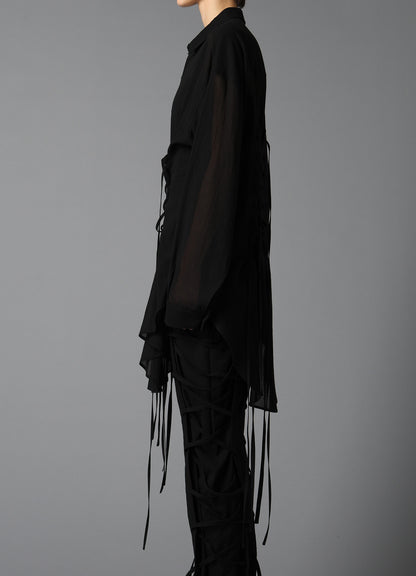 COTTON CHIFFON LACE-UP BLOUSE