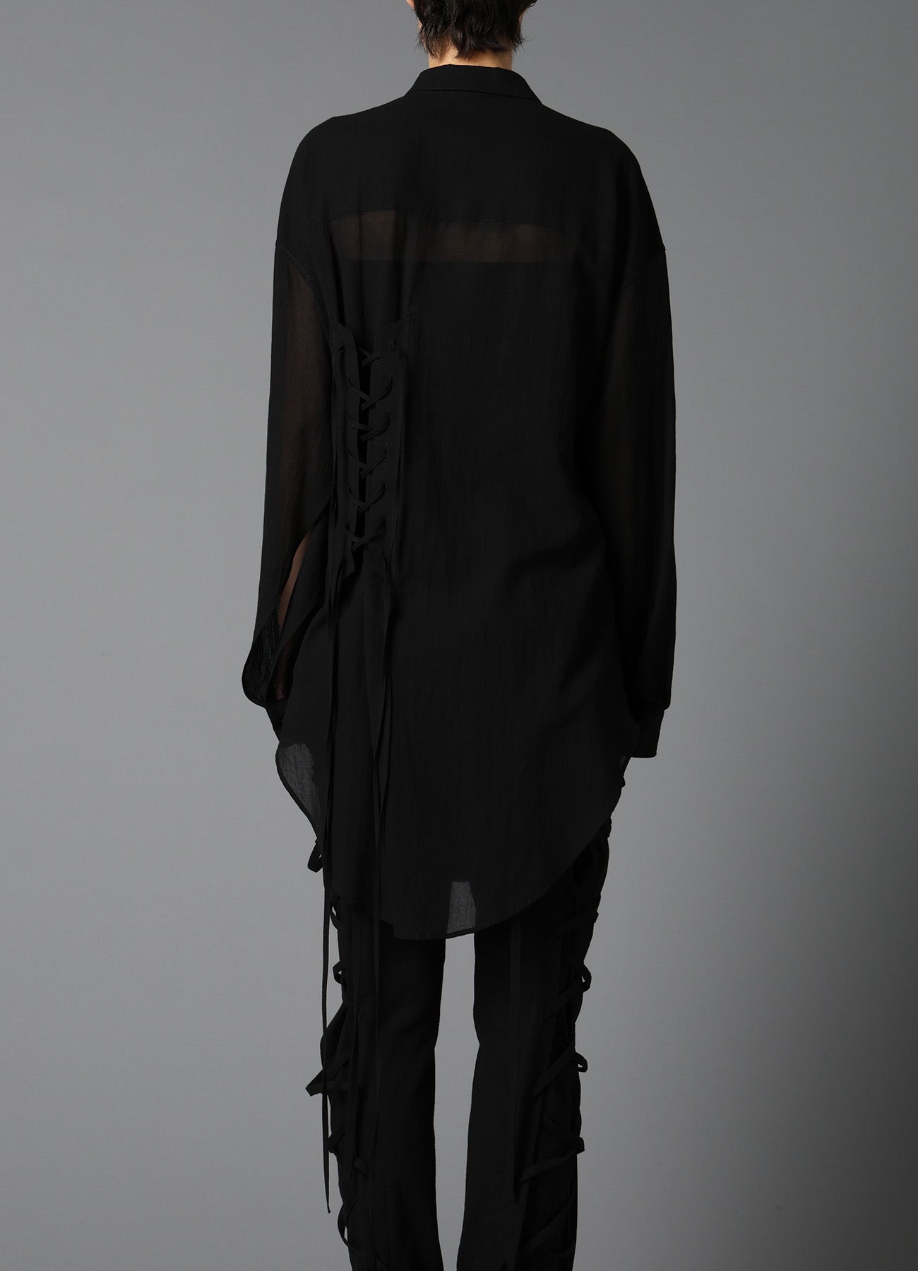 COTTON CHIFFON LACE-UP BLOUSE