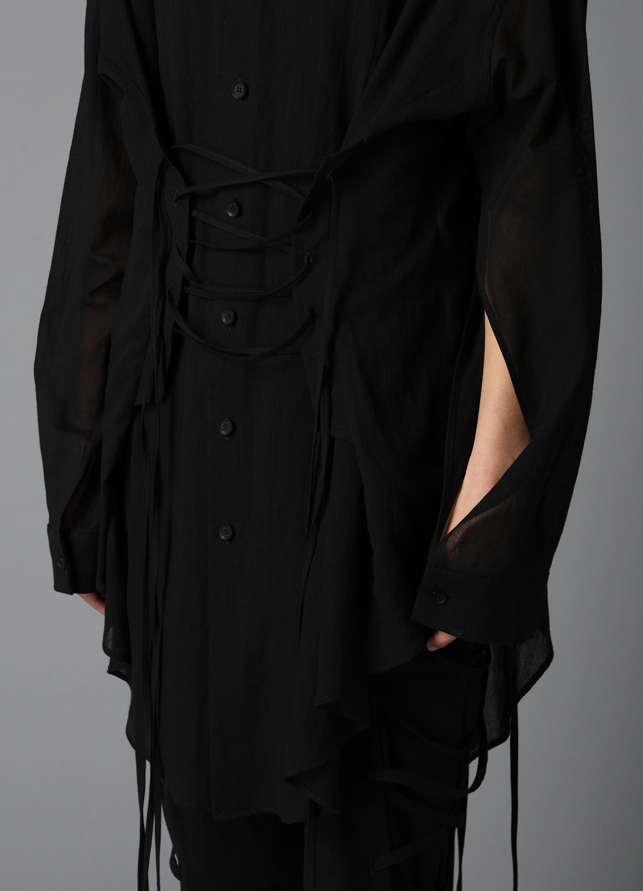 COTTON CHIFFON LACE-UP BLOUSE