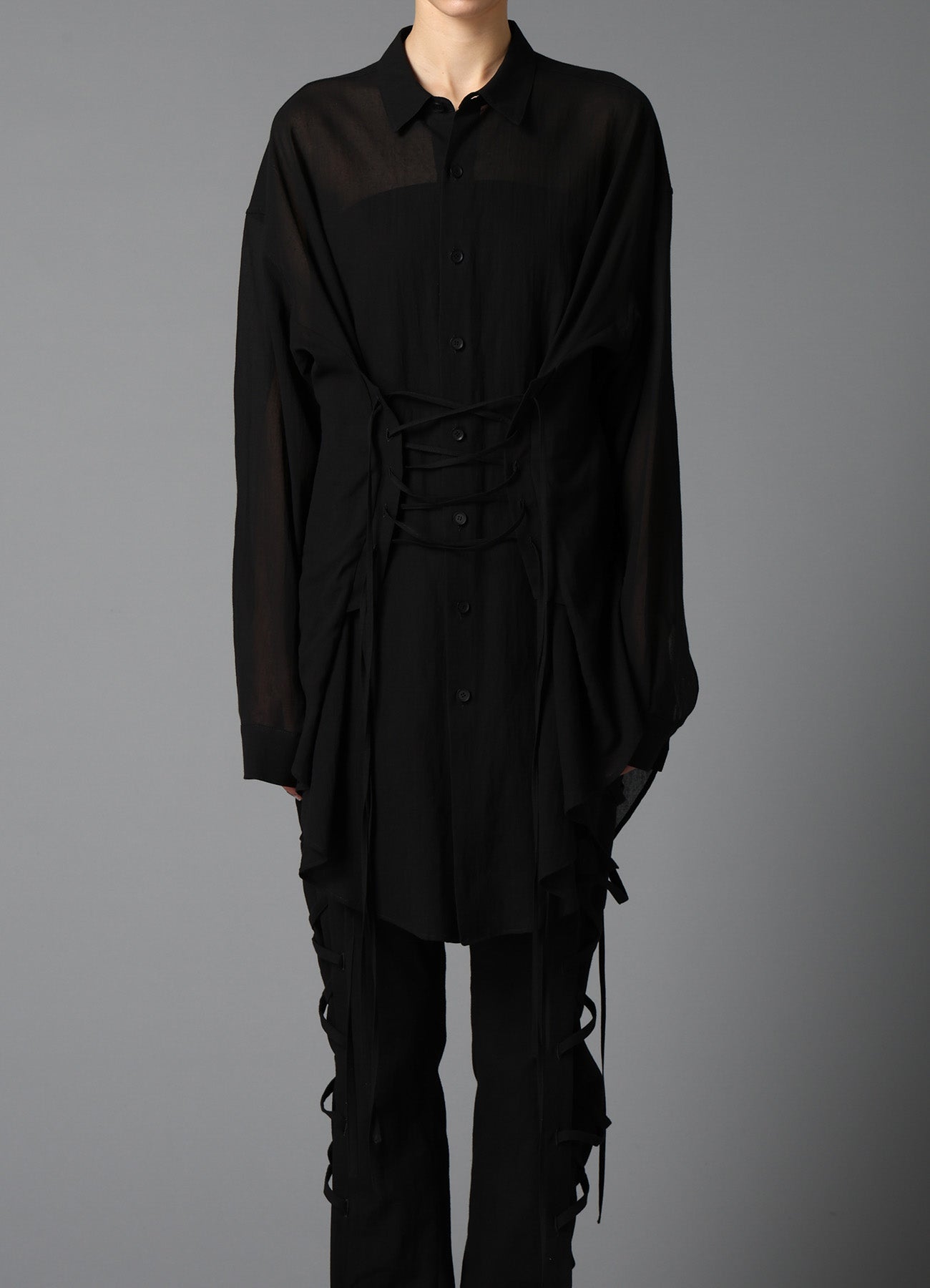 COTTON CHIFFON LACE-UP BLOUSE