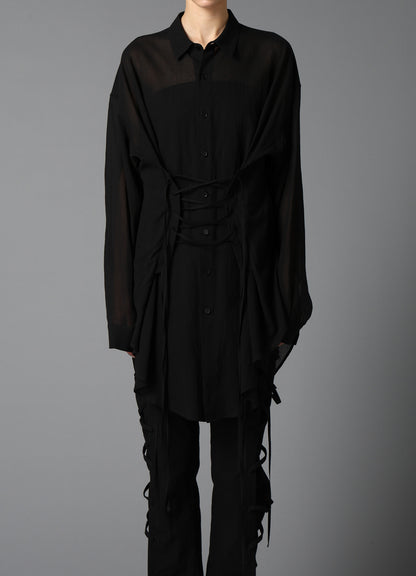 COTTON CHIFFON LACE-UP BLOUSE