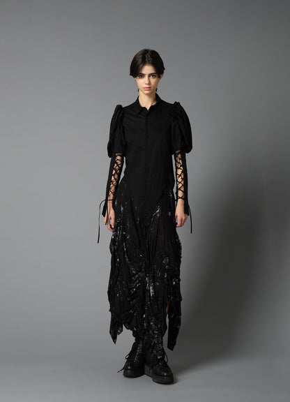 LAWN LACE UP SLEEVE BLOUSE