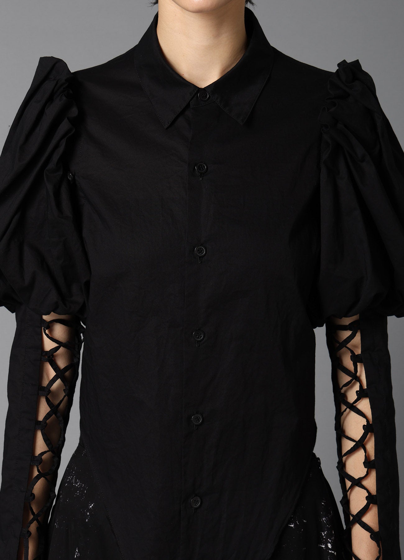 LAWN LACE UP SLEEVE BLOUSE