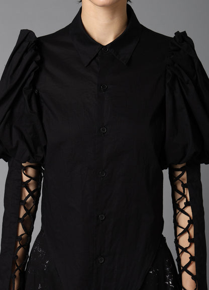 LAWN LACE UP SLEEVE BLOUSE