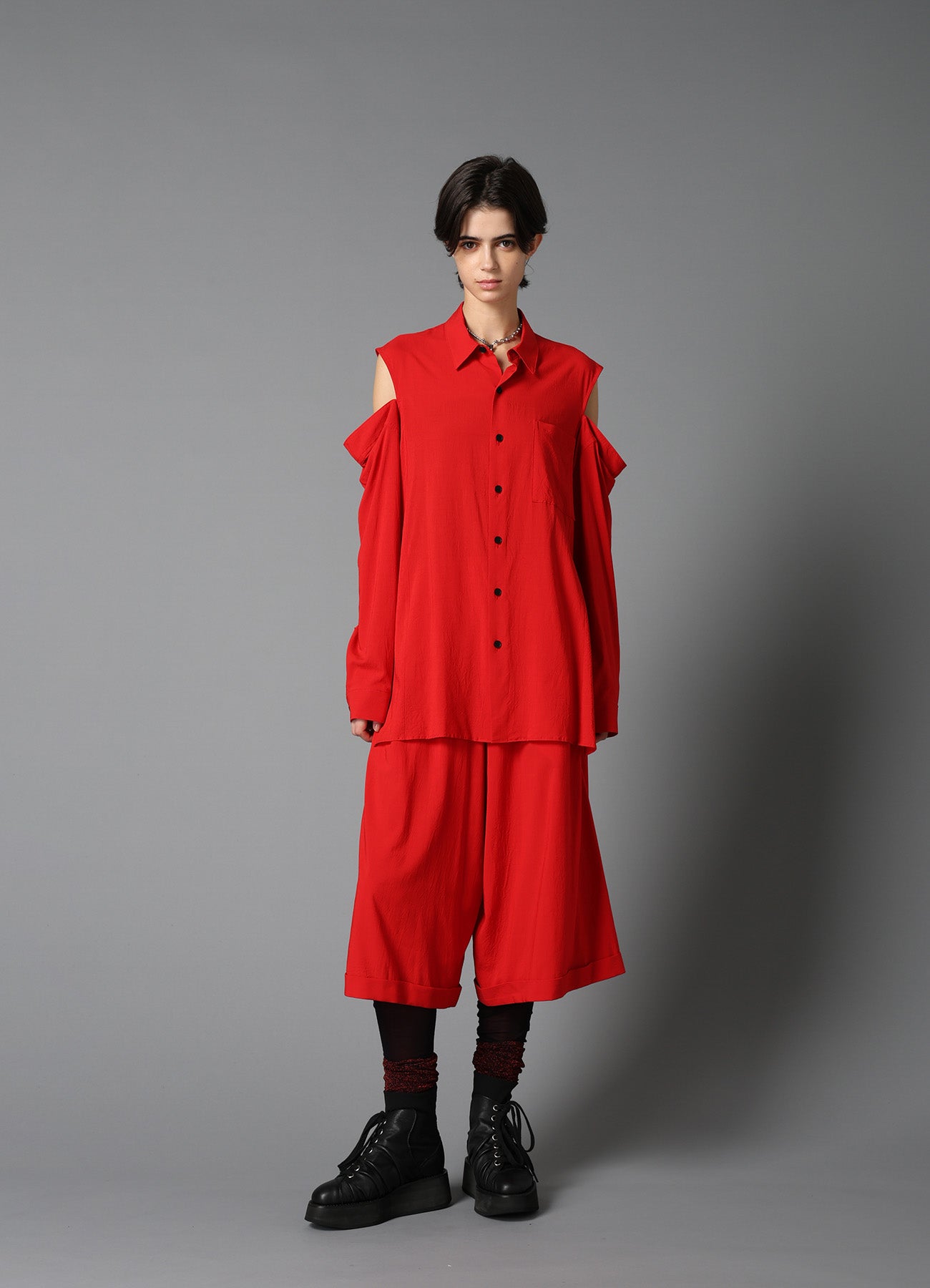 RY/ WRINKLED LAWN SLIT SHOULDER SHIRT