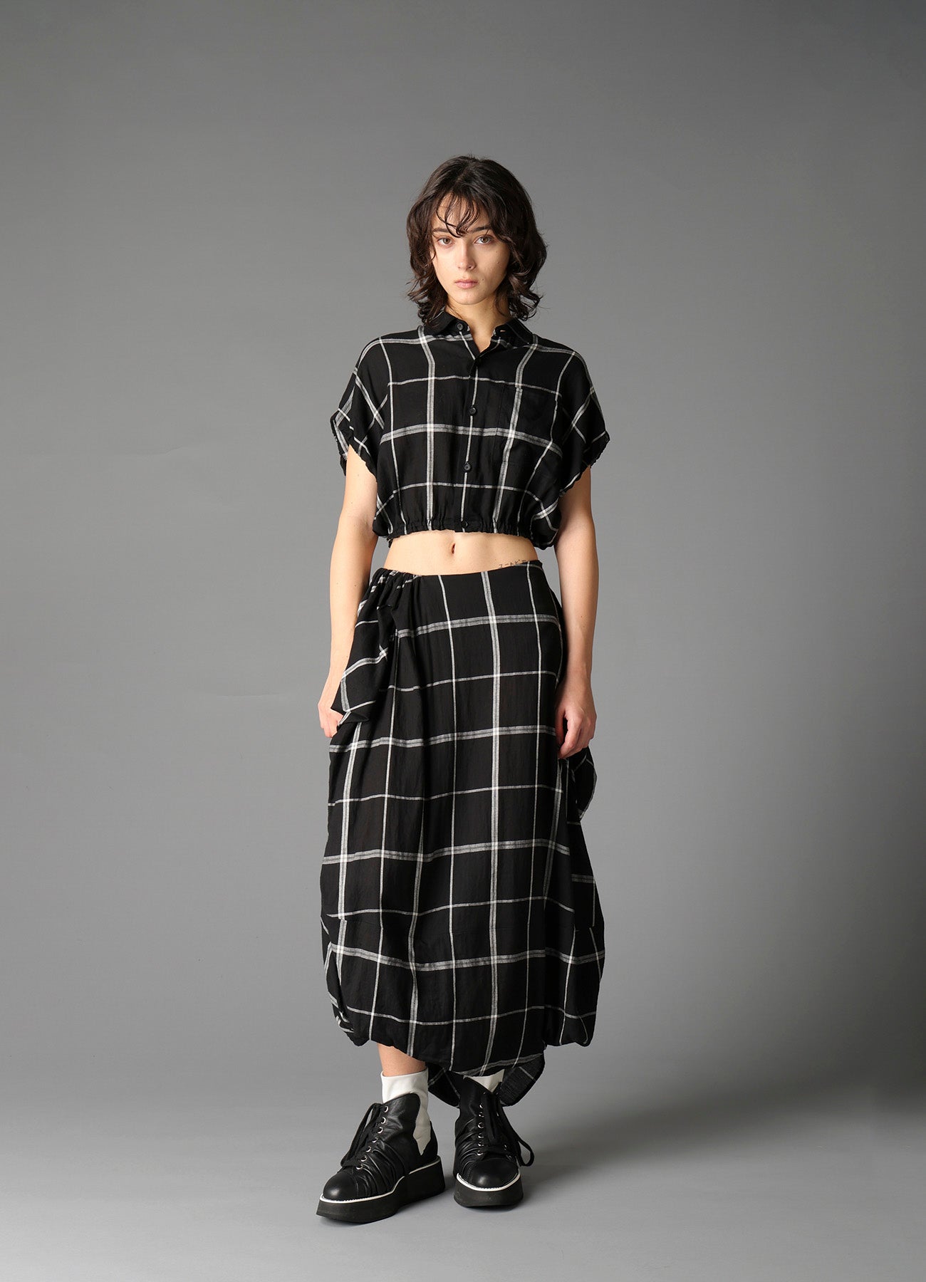 PLAID KHADI SHORT BLOUSE