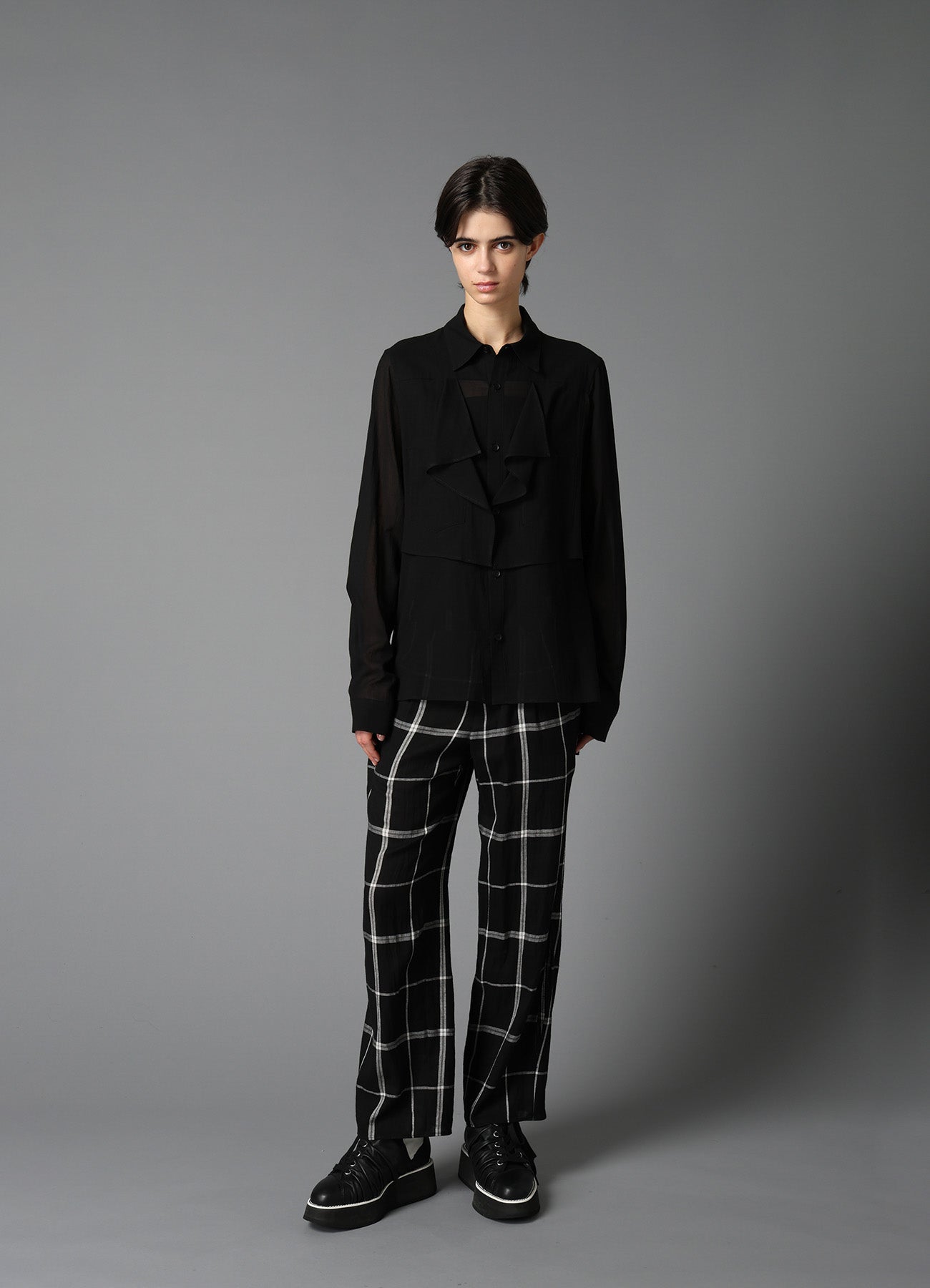 COTTON CHIFFON SQUARE PANEL BLOUSE