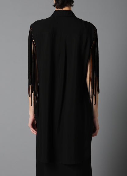 HIGH TWISTED GABARDINE FRINGE BLOUSE