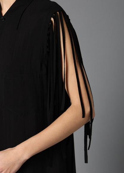 HIGH TWISTED GABARDINE FRINGE BLOUSE