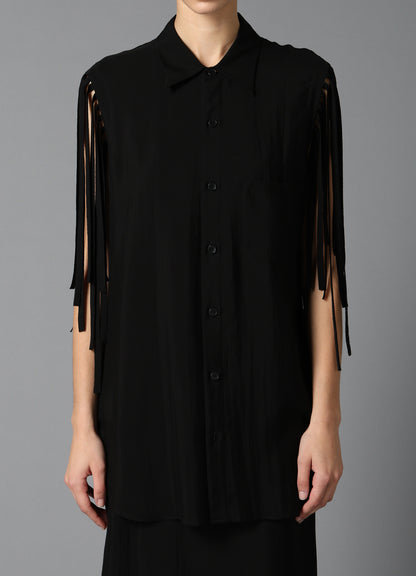 HIGH TWISTED GABARDINE FRINGE BLOUSE