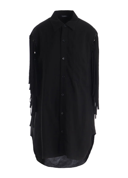 HIGH TWISTED GABARDINE FRINGE BLOUSE