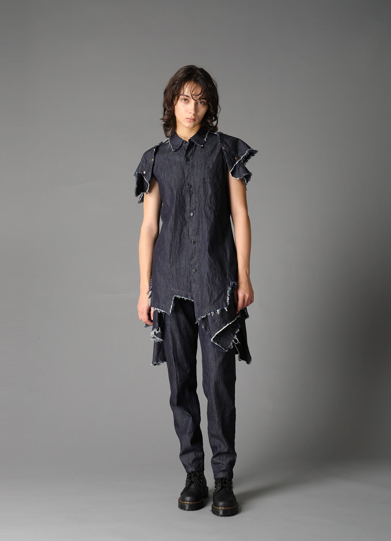 6oz DENIM DESIGNED SLEEVE BLOUSE A