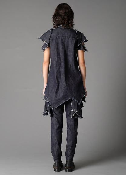 6oz DENIM DESIGNED SLEEVE BLOUSE A