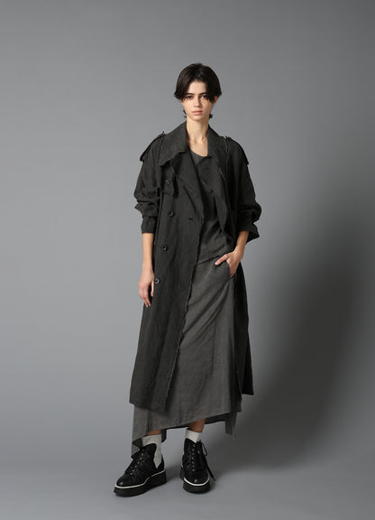 INK DYED LAWN LONG TRENCH COAT