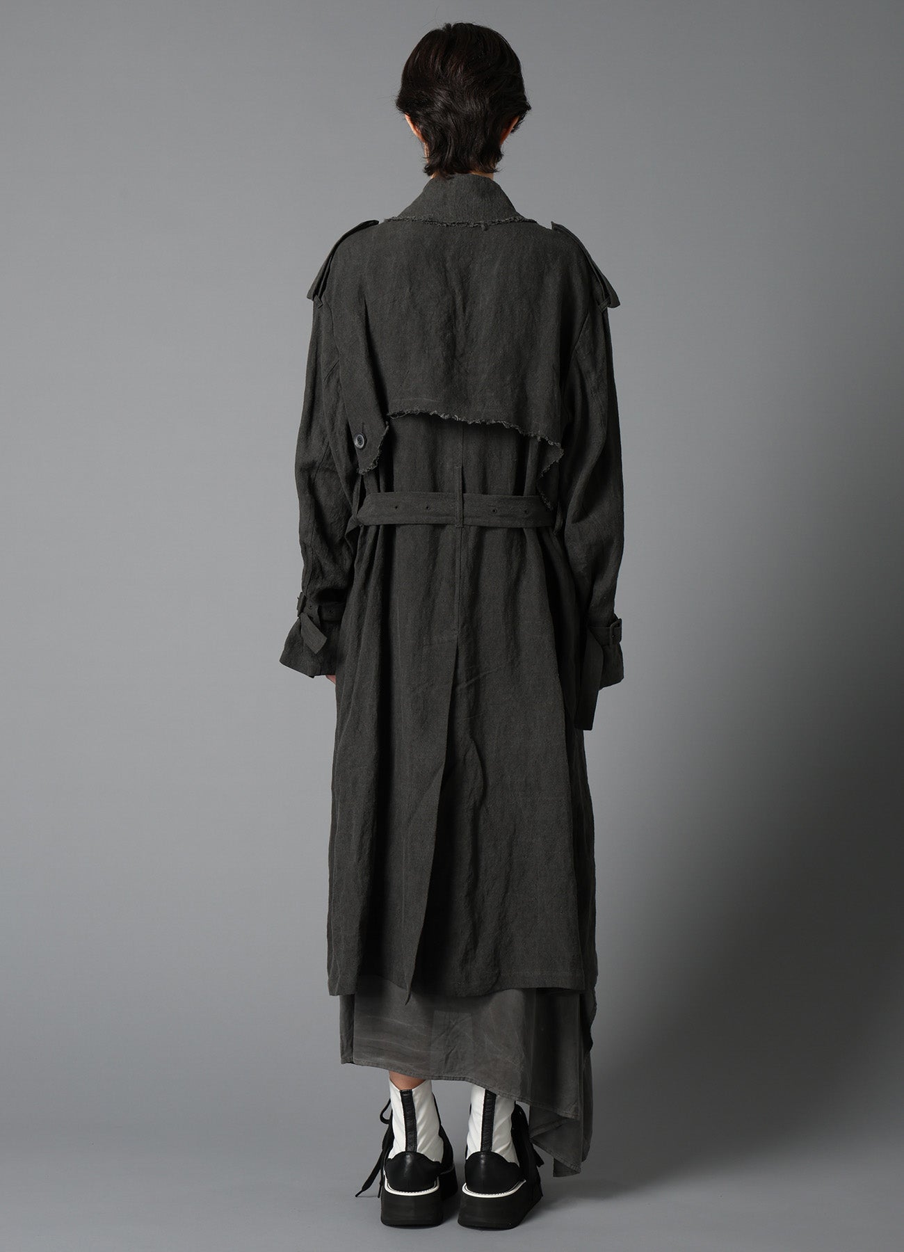 INK DYED LAWN LONG TRENCH COAT