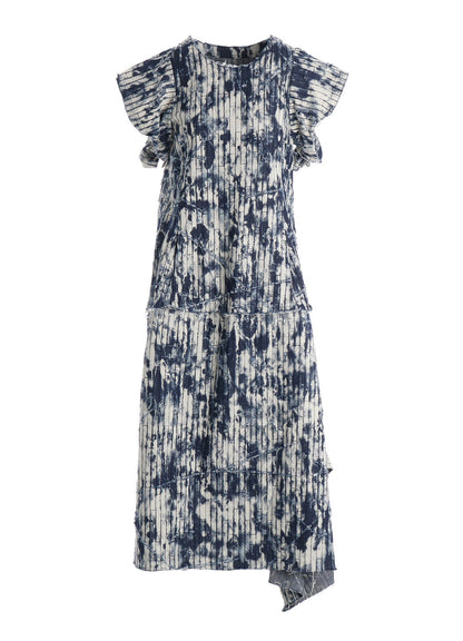 DAMAGED DENIM DESIGNED SLEEVE DRESS