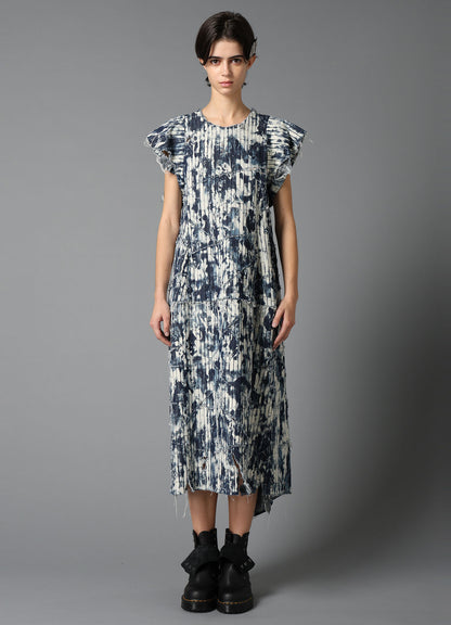 DAMAGED DENIM DESIGNED SLEEVE DRESS