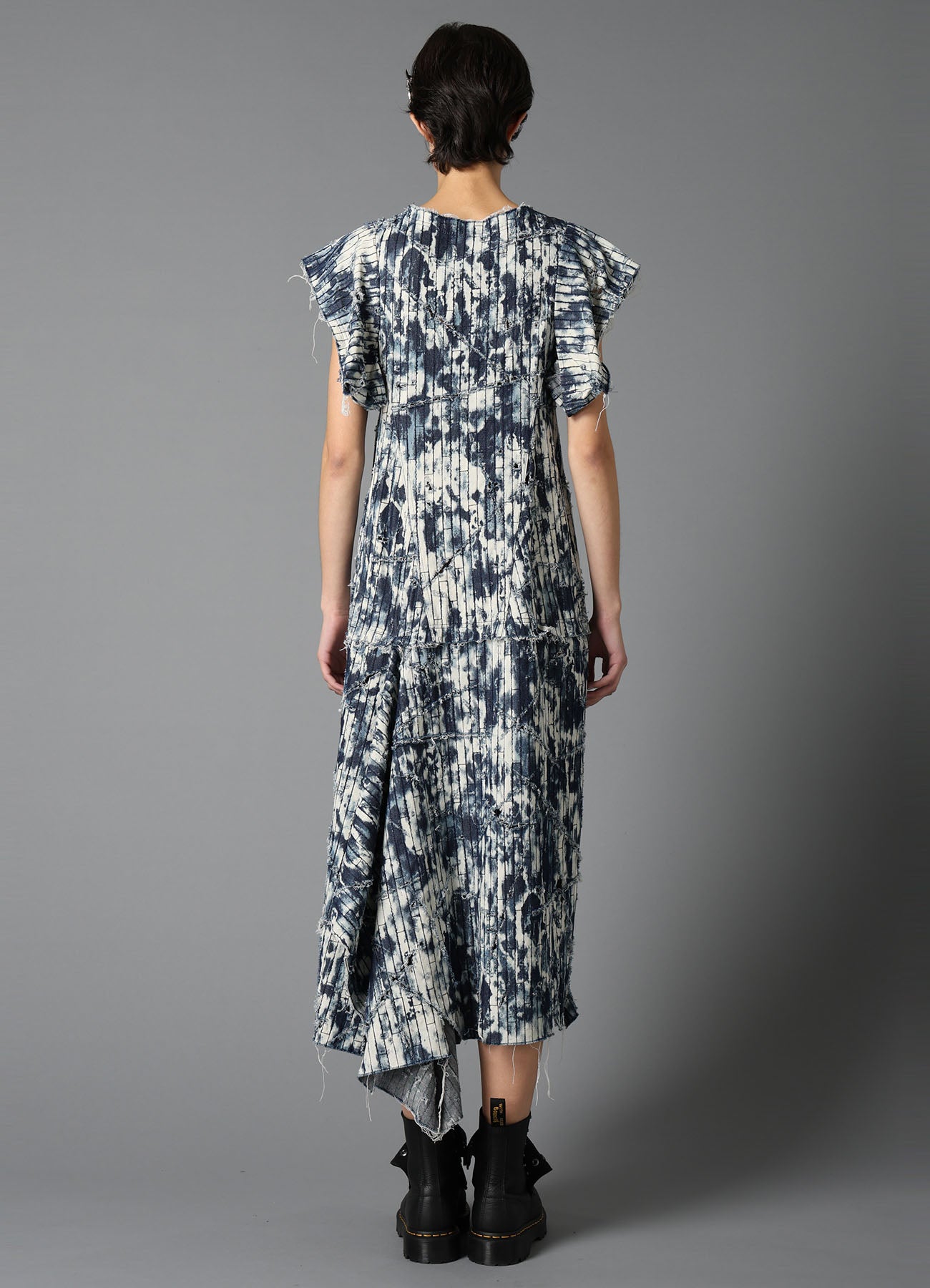 DAMAGED DENIM DESIGNED SLEEVE DRESS