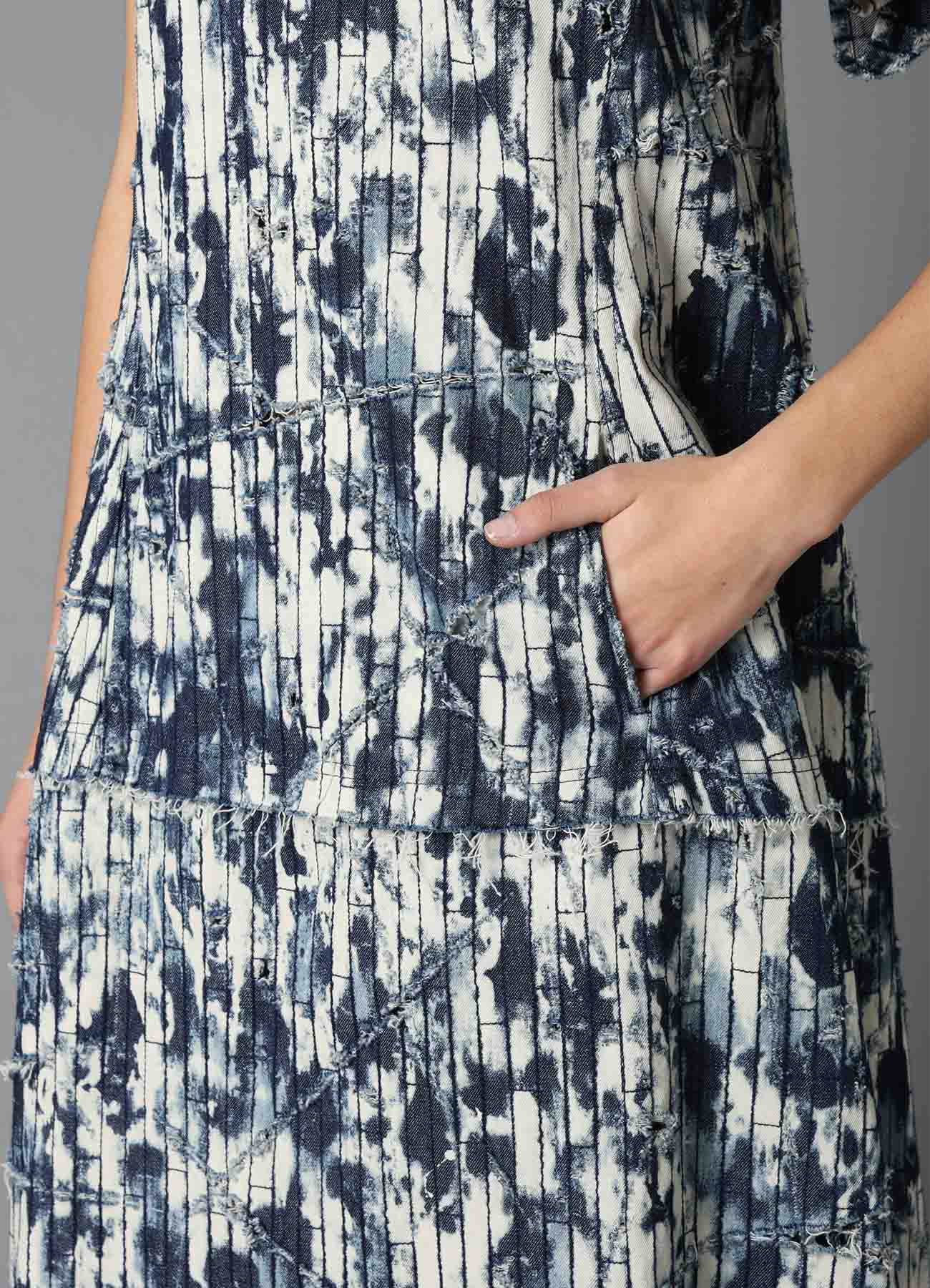 DAMAGED DENIM DESIGNED SLEEVE DRESS