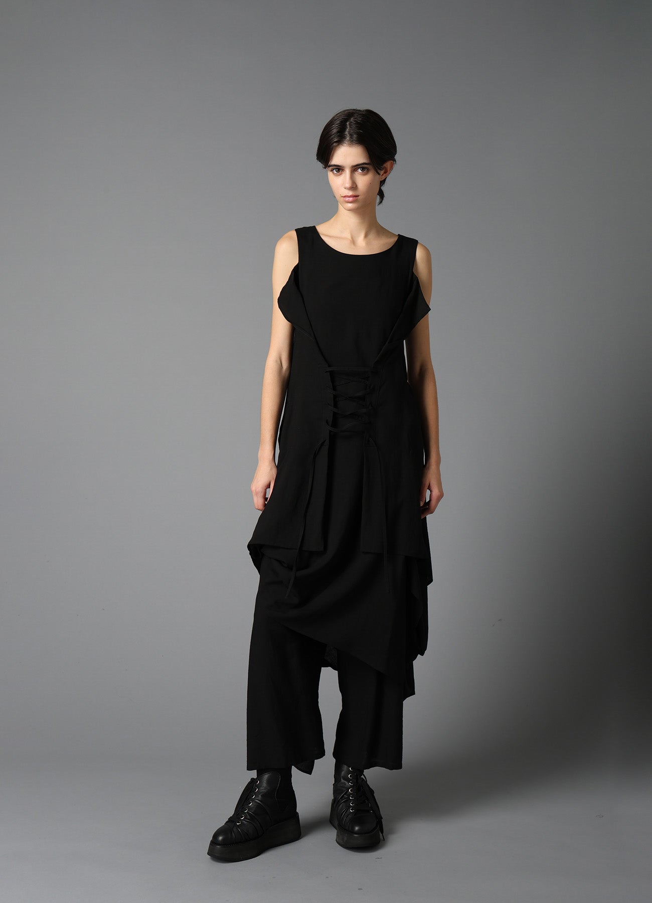 CELLULOSE/ LINEN LAWN LACE UP DRESS