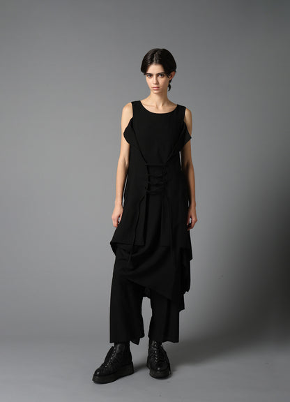 CELLULOSE/ LINEN LAWN LACE UP DRESS