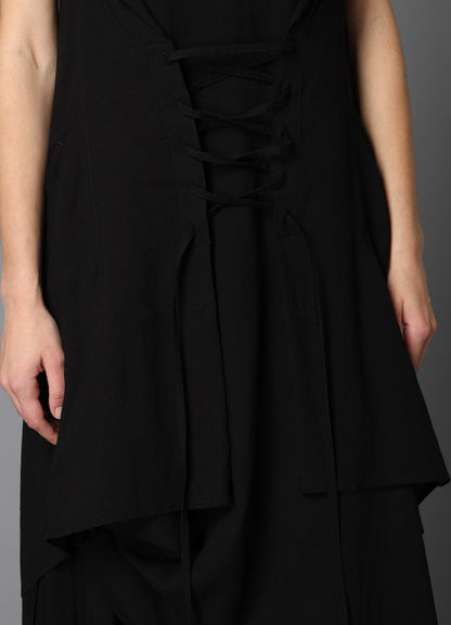 CELLULOSE/ LINEN LAWN LACE UP DRESS