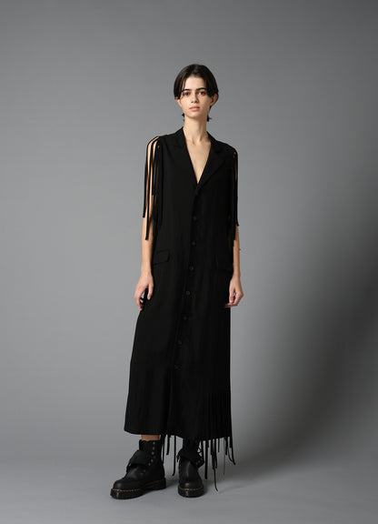 HIGH TWISTED GABARDINE FRINGE DRESS