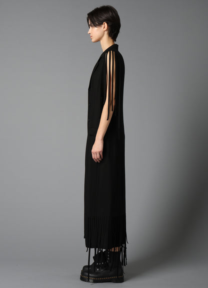 HIGH TWISTED GABARDINE FRINGE DRESS