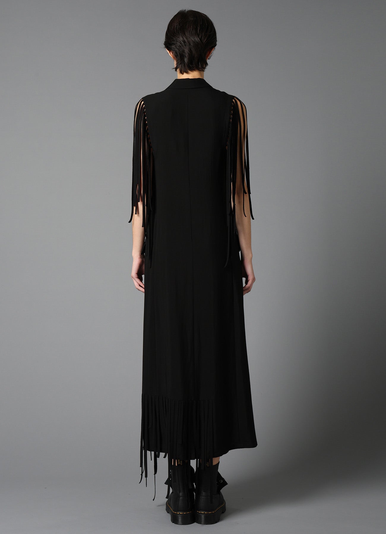 HIGH TWISTED GABARDINE FRINGE DRESS
