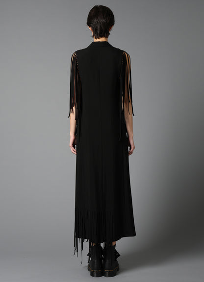 HIGH TWISTED GABARDINE FRINGE DRESS