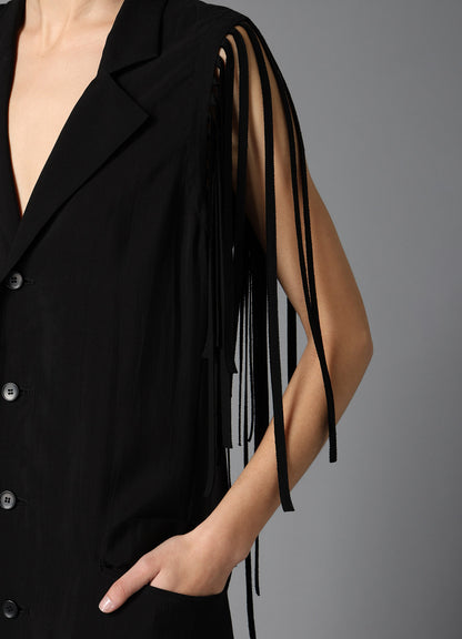 HIGH TWISTED GABARDINE FRINGE DRESS