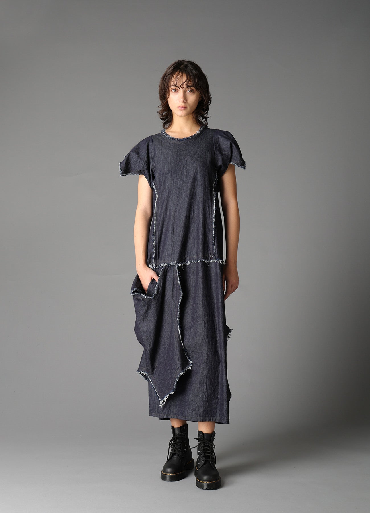 6oz DENIM DESIGNED PANEL DRESS B