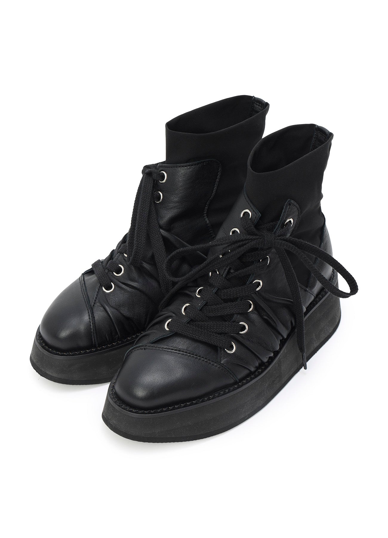 SOFT TANNED LEATHER+ STRETCH TEX DRAPE BOOTS – THE SHOP YOHJI YAMAMOTO
