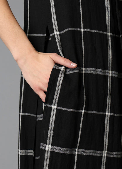 PLAID KHADI DOUBLE FRONT LONG JACKET