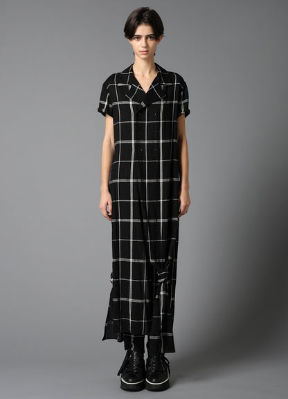 PLAID KHADI DOUBLE FRONT LONG JACKET