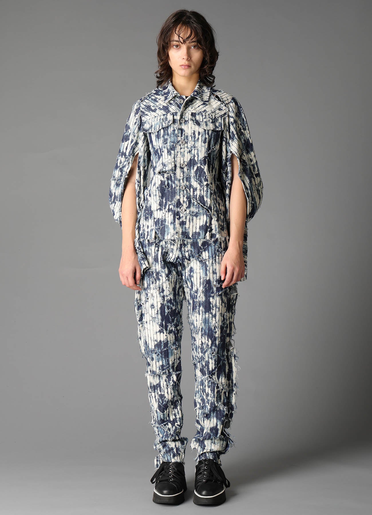 DAMAGED DENIM DESIGNED SLEEVE JACKET A