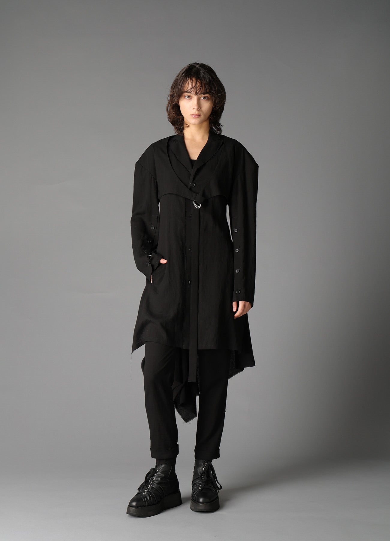 CELLULOSE/ LINEN LAWN BIG SHOULDER JACKET