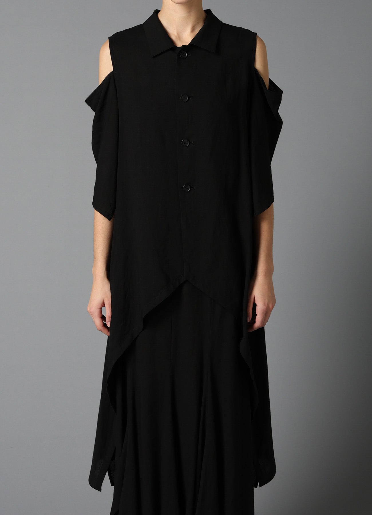 CELLULOSE/ LINEN LAWN OPEN SHOULDER LONG JACKET