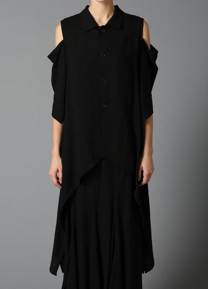 CELLULOSE/ LINEN LAWN OPEN SHOULDER LONG JACKET