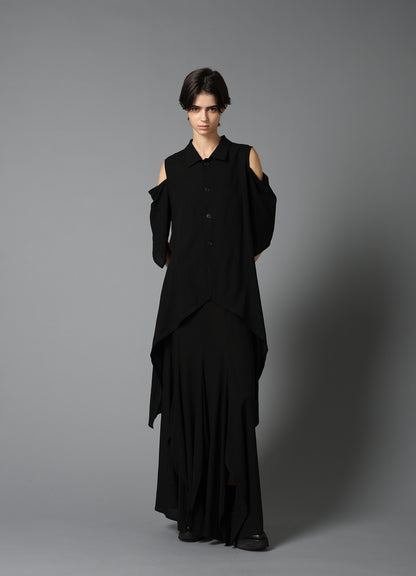 CELLULOSE/ LINEN LAWN OPEN SHOULDER LONG JACKET