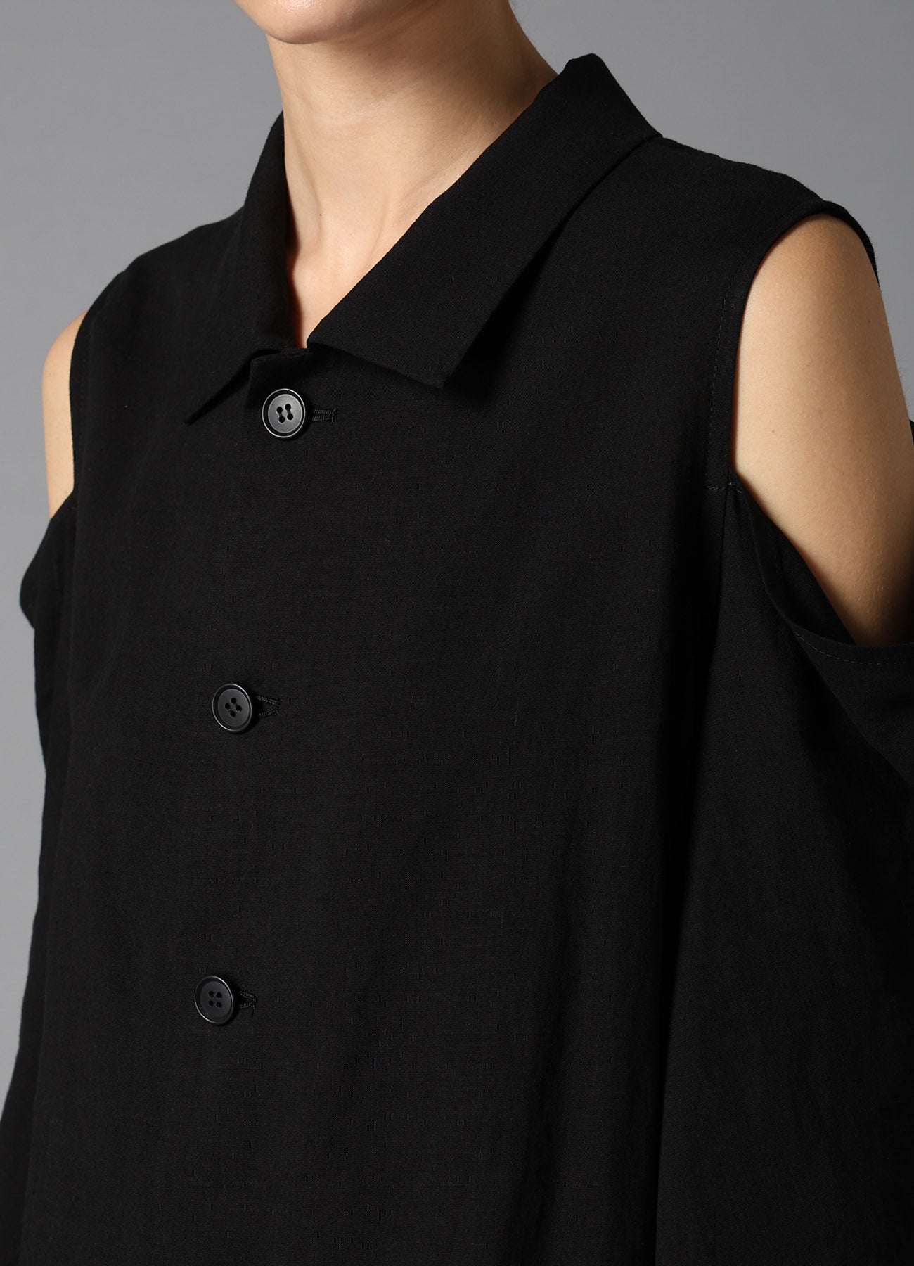 CELLULOSE/ LINEN LAWN OPEN SHOULDER LONG JACKET