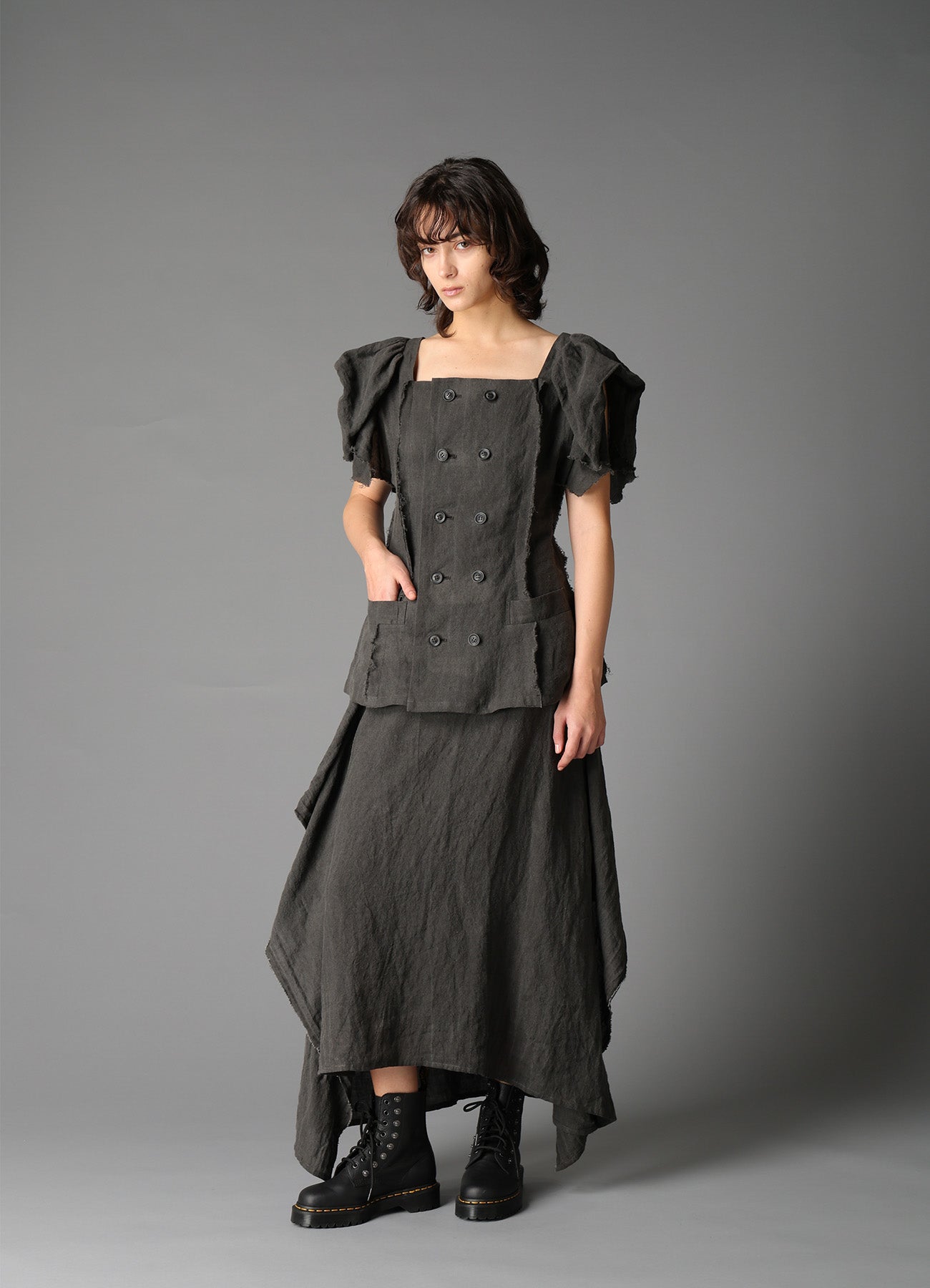 INK DYED LAWN GATHER SLEEVE JACKET