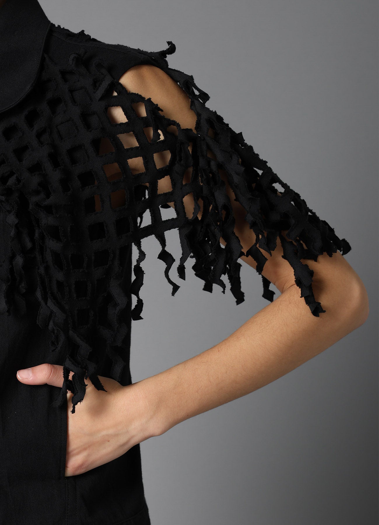 BLACK DENIM DESIGNED PANEL JACKET