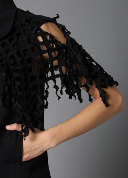 BLACK DENIM DESIGNED PANEL JACKET