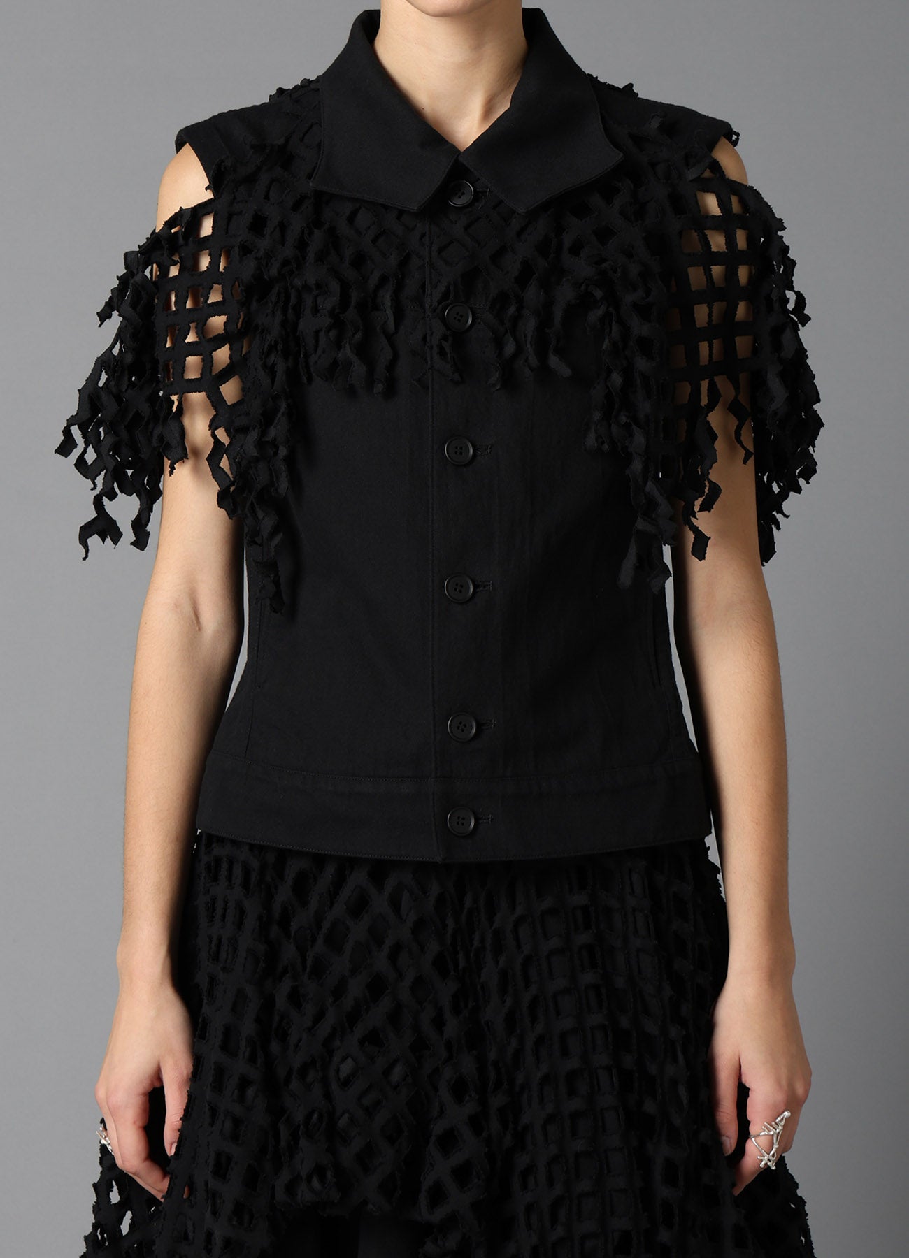 BLACK DENIM DESIGNED PANEL JACKET