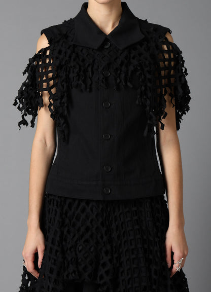 BLACK DENIM DESIGNED PANEL JACKET