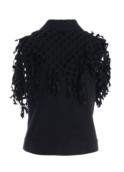 BLACK DENIM DESIGNED PANEL JACKET