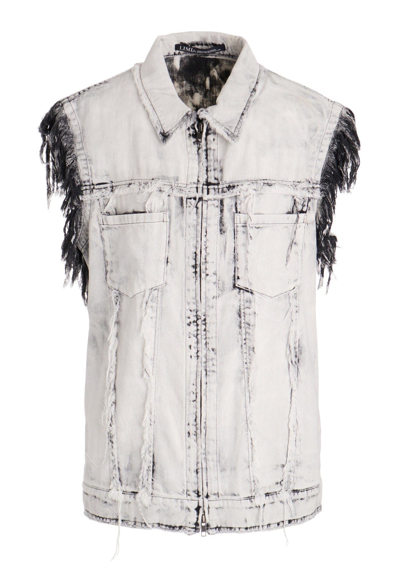 UNIVEN BLEACHED DENIM SLEEVELESS BLOUSON